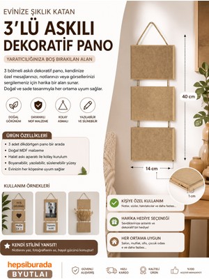 Art Elegant Mdf 3 Lü Dikdörgen Askılı Dekoratif Pano