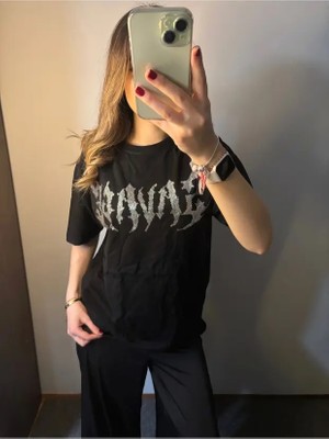 Violon Siyah Savage Taş Baskılı Kısa Kol T-Shirt