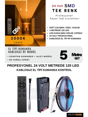 Ankara Teknik Tavan/duvar Black Kumanda Rf Kontrol Kayar LED Sistemi | 24 Volt Smd 120LED/MT
