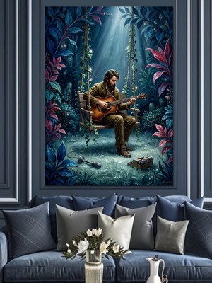 Artmeg Ormanda Gitar Çalan Adam Dekoratif Kanvas - Mdf Ahşap Tablo