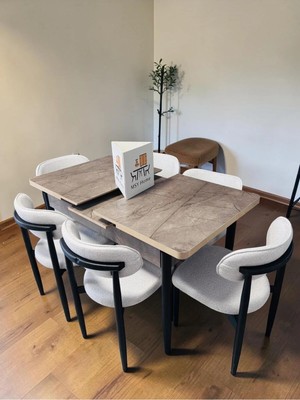 Msy Home 6 Kişilik Lina 80*130 Gordiyon Açılır Masa Sandalye Seti (Modern Seri) Siyah Iskelet