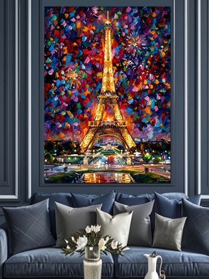 Tablomega Van Gogh Tarzı Renkli Eyfel Kulesi Dekoratif Kanvas - Mdf Ahşap Tablo
