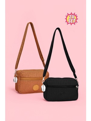 Westbag Kadın Çapraz Askılı Üç Gözlü Fermuarlı Krinkıl Günlük Omuz Çantası