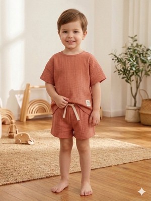 Elibaby Müslin %100 Pamuk Oversize Bebek Çocuk Takım