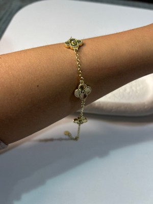 Hüma Butik Altın Kaplama Sedefli Yonca Bileklik (Van Cleef Stil)