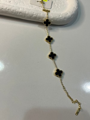 Hüma Butik Siyah Mine Işlemeli Yonca Bileklik