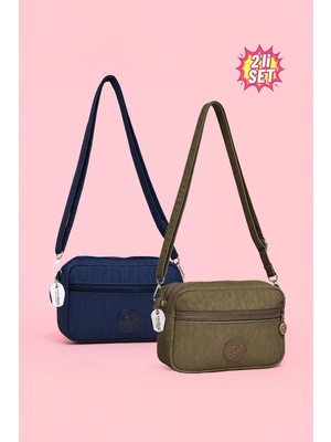 Westbag Kadın Çapraz Askılı Üç Gözlü Fermuarlı Krinkıl Günlük Omuz Çantası