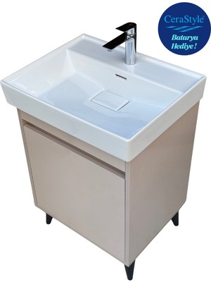 Akademik Mimarlık Tek Kapaklı Lavabolu Mdf 60 cm Banyo Dolabı + Batarya Hediyeli !