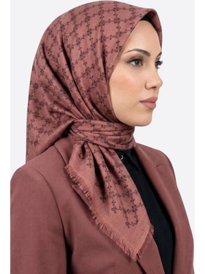 Hadiora Kadın Gül Kurusu Soyut Desenli Flamlı Eşarp