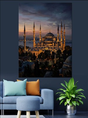 Artmeg Gece Işıklarında Görkemli Istanbul Camii Dekoratif Kanvas - Mdf Ahşap Tablo