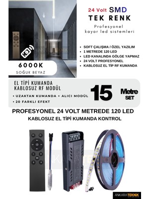 Ankara Teknik Tavan/duvar Black Kumanda Rf Kontrol Kayar LED Sistemi | 24 Volt Smd 120LED/MT