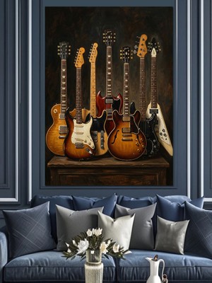 Artmeg Yan Yana  Gitarlar Dekoratif Kanvas - Mdf Ahşap Tablo