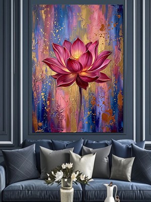 Artmeg Sanatsal Pembe Lotus Çiçeği Tablosu Dekoratif Kanvas - Mdf Ahşap Tablo