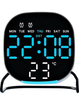 Valkyrie Dijital LED Siyah Masa Saati Alarm Beyaz Derece 3 Kademe Işık, USB Destekli Modern Gece Lambalı Saat