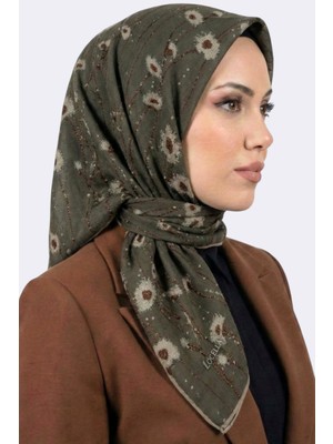 Hadiora Açık Haki Çiçek Desenli Organik Pamuk Soft Eşarp