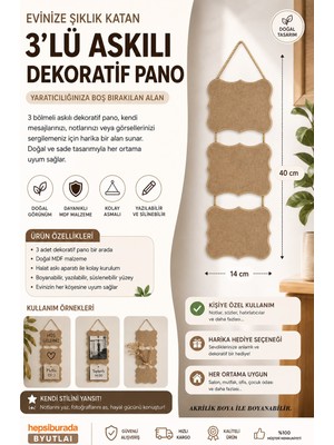 Art Elegant Mdf 3 Lü Askılı Dekoratif Pano