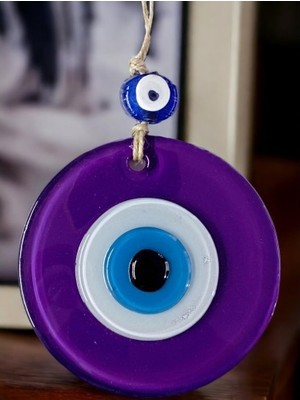 Luord-Store Mini Boy Mor Nazar Boncuklu Duvar Süsü 10 cm Cam Duvar Dekoru