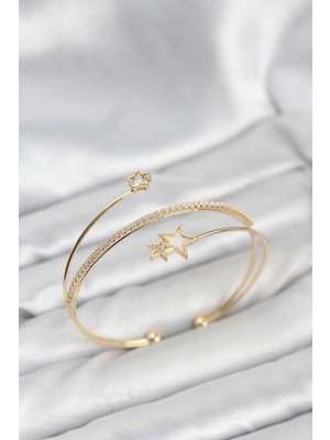 Luord - Store Yıldızlı Model Pirinç Gold Renk Kadın Bileklik