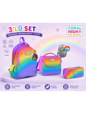 Coral High Renk Geçişli Üç Bölmeli Sırt Çantası 14425+ Kalemlik 12116+ Beslenme 12786