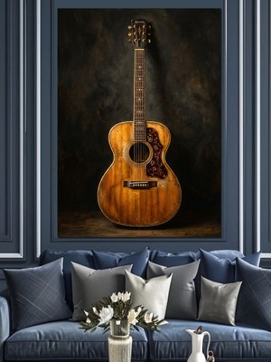Artmeg Klasik Akustik Gitar Sanatı Dekoratif Kanvas - Mdf Ahşap Tablo