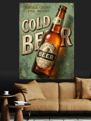 Artmeg Soğuk Bira Retro Poster Dekoratif Kanvas - Mdf Ahşap Tablo