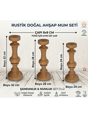 Art Elegant Şamdanlık & Mumluk Seti 3’lü – Doğal Ahşap Şıklığı (Çap 9x9 Cm)