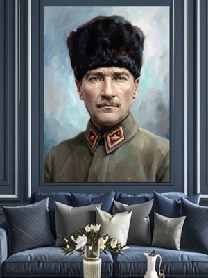 Artmeg Askeri Üniformalı Karizmatik Atatürk Portresi Dekoratif Kanvas - Mdf Ahşap Tablo