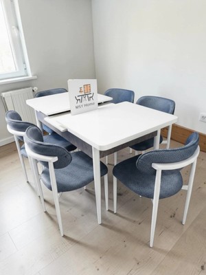 Msy Home 6 Adet Lina 80*130 Beyaz Açılır Masa Sandalye Seti (Modern Seri)Beyaz Iskelet