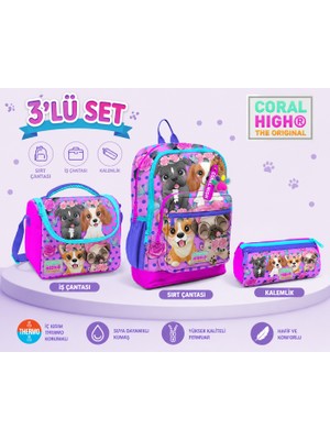 Coral High Pembe Köpek Desenli Sırt Çantası 23750+ Kalemlik 22050+ Beslenme 11750
