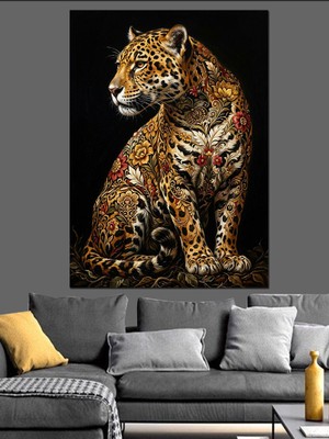 Artmeg Leopar Desenli Oturan Vahşi Kedi Dekoratif Kanvas - Mdf Ahşap Tablo