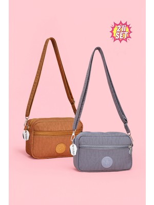 Westbag Kadın Çapraz Askılı Üç Gözlü Fermuarlı Krinkıl Günlük Omuz Çantası
