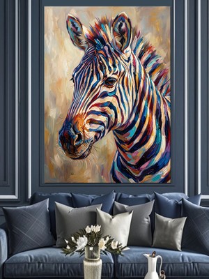 Tablomega Renkli Çizgilerle Modern Zebra Portresi Dekoratif Kanvas - Mdf Ahşap Tablo