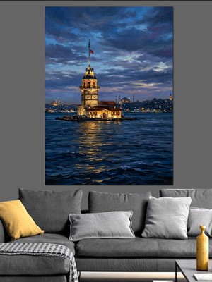 Artmeg Gece Vakti Işıldayan Kız Kulesi Dekoratif Kanvas - Mdf Ahşap Tablo