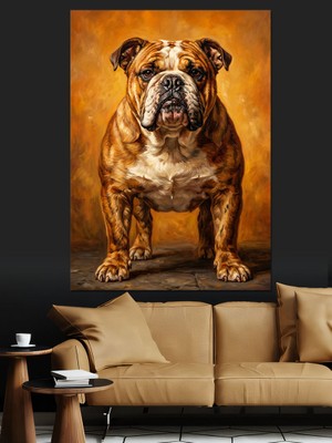 Artmeg Vakur Duruşlu Bulldog Köpek Portresi Dekoratif Kanvas - Mdf Ahşap Tablo