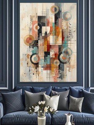 Artmeg Soyut Geometrik Şehir Silüeti Dekoratif Kanvas - Mdf Ahşap Tablo