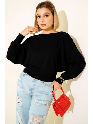 Luord - Store Yarasa Kol Salaş Bluz Siyah T4273
