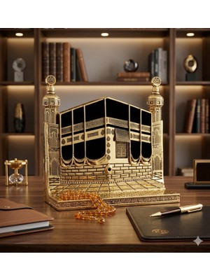 Kesene Özel Tasarım gold Renkli Allah & Muhammed (S.a.v) Kabe Kapısı Figürlü Masa Üstü Biblo 25 cm