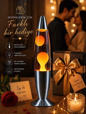 Kesene Turuncu Renkli Hareketli Dekoratif Lav Lambası Ambiyans Oda Aydınlatması Masa ve Gece Lambası 41 cm
