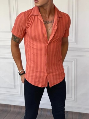 Modefendicom Dikey Desen Detaylı Normal Slim Fit Pamuklu Gömlek