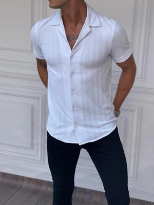 Modefendicom Dikey Desen Detaylı Normal Slim Fit Pamuklu Gömlek