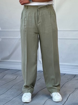 Modefendicom Ermanno %100 Pamuk Keten Baggy Pileli Pantolon