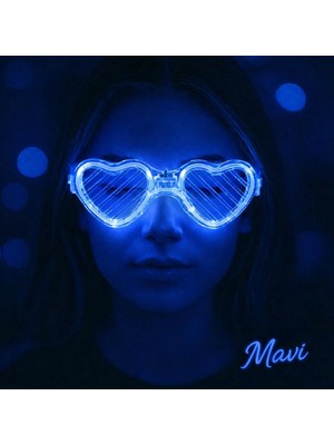 Uray Store Mavi LED Işıklı Kalp Gözlük – 3 Modlu Parti  Glow Gözlüğü