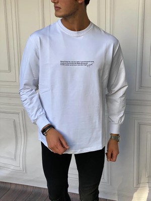 Modefendicom Yarım Oversize Yazı Detaylı Sweat