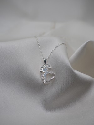925 Ayar Zirkon Taşlı Anne&bebek Tasarımlı Gümüş Kolye