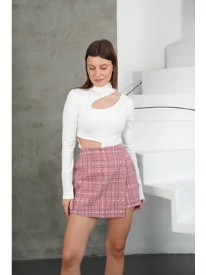 Luord - Store Iki Düğmeli Şort Etek Pembe H26414