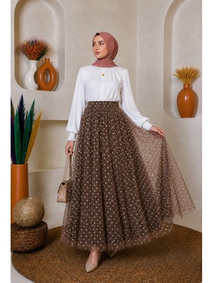 SFG Life Moda Kadın Astarlı Puantiye Desenli Tül Etek