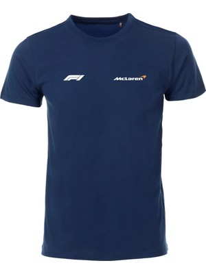 Etifa Tekstil Unisex Lacivert %100 Pamuk Regular Fit Tişört – Mclaren Baskılı,  Günlük & Spor T-Shirt