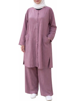 Sıle Atelıer Pembe Şile Bezi Cepli Tunik Pantolon Takım Kadın M