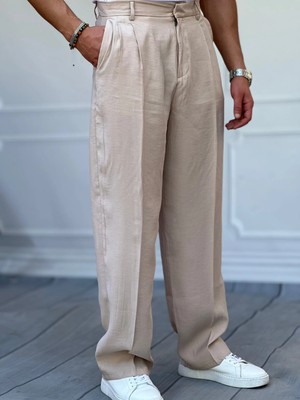 Modefendicom Ermanno %100 Pamuk Keten Baggy Pileli Pantolon