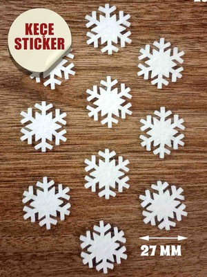 Kabajur Yapışkanlı Keçe Kar Tanesi Sticker Seti Yılbaşı Süsü – 10 Adet, 27 mm